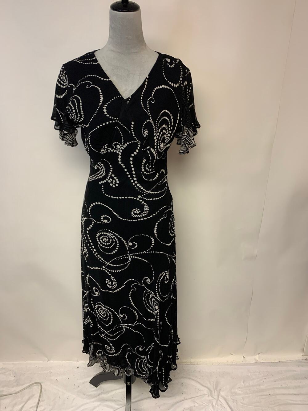 Bedford Fair Dress Maxi Vintage Abstract Swirling Dots Flowy Boho Womens SZ 16P